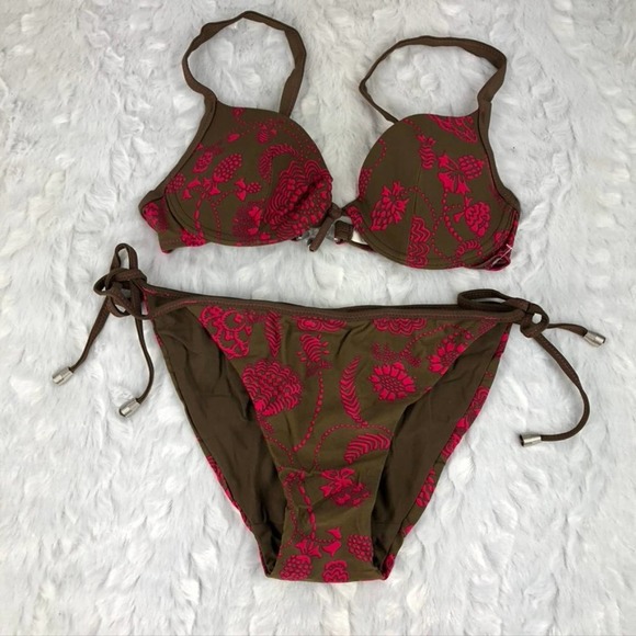 Floral Brown and Pink Bikini Set - Picture 4 of 10